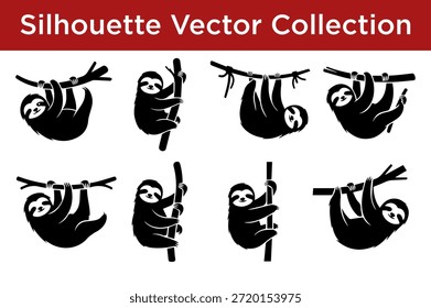 Coleção de silhuetas de preguiça isoladas sobre fundo branco