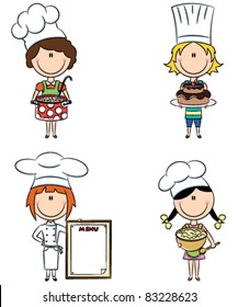 Collection of small chef girls isolated on white background