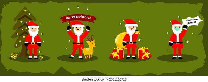 A Collection Of Small Children Dressed In Santa Claus With Various Activities, Suitable For Use As Additional Elements On Cards, Templates, Posters, Greetings, Background