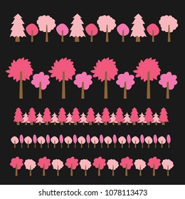 Collection of small cute modern cartoon pink tree
