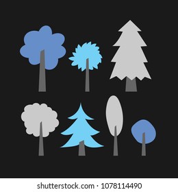 Collection of small cute modern cartoon tree
