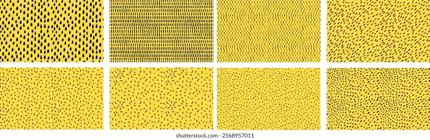 Collection of small dash seamless patterns. Vector wallpaper with hand drawn sprinkles