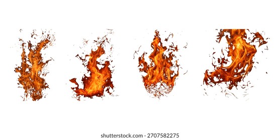 Colección de Pequeños íconos de llamas de fuego. Chispas ardientes y Elementos de fogata aislados sobre fondo blanco. Vector gráfico.