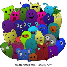a collection of small monsters with various colors
