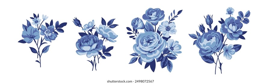 Collection of small pretty rose bouquets for design of greeting cards