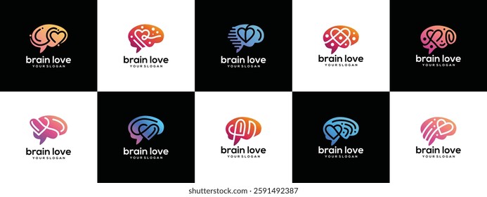 collection of Smart brain love logo designs Brain Love logo template. Brain logo symbol icon