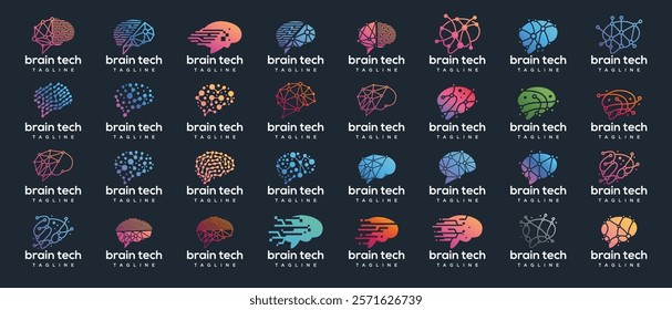 collection of Smart brain technology vector logo designs. Technology human brain connection logo template.