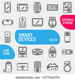Collection smart devices. Internet of things line icons set. Smart gadgets for mobile concepts and web apps. Vector illustration
