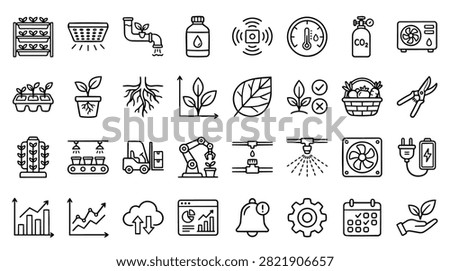Collection of smart farming technology icons representing agriculture innovation and modern farming techniques