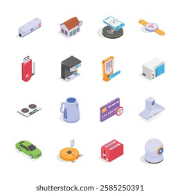 Collection of smart home and internet of things devices in isometric style