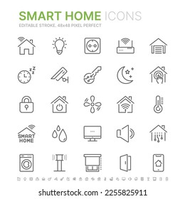 Collection of smart home related outline icons. 48x48 Pixel Perfect. Editable stroke