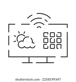 Collection of smart house linear icons - control of lighting, heating, air conditioning. Set of home automation and remote monitoring symbols drawn with thin contour lines. Vector illustration  - Shutterstock ID 2258199347