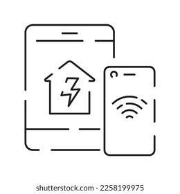 Collection of smart house linear icons - control of lighting, heating, air conditioning. Set of home automation and remote monitoring symbols drawn with thin contour lines. Vector illustration  - Shutterstock ID 2258199975