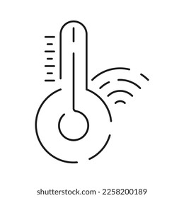Collection of smart house linear icons - control of lighting, heating, air conditioning. Set of home automation and remote monitoring symbols drawn with thin contour lines. Vector illustration  - Shutterstock ID 2258200189