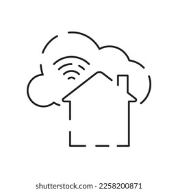 Collection of smart house linear icons - control of lighting, heating, air conditioning. Set of home automation and remote monitoring symbols drawn with thin contour lines. Vector illustration 