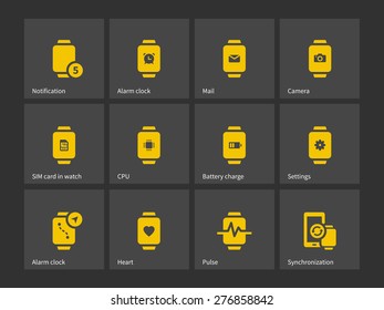 Collection of smart watch alarm clock settings icons. Vector illustration.