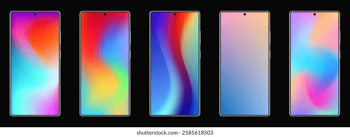 collection of smartphone illustrations with colorful gradient wallpapers