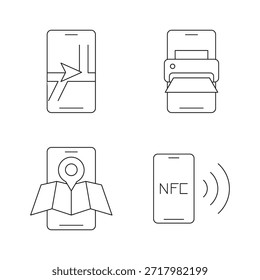 Sammlung von Smartphone-Zeilensymbolen für Navigation und Druck.
