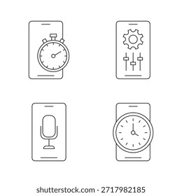 Coleção de ícones da linha do smartphone para temporizador e configurações.