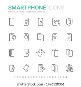 Collection of smartphone protection related line icons. 48x48 Pixel Perfect. Editable stroke