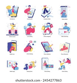 Collection of Smartphone Services Doodle Mini Illustrations 

