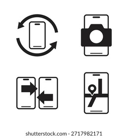 Colección de iconos sólidos de smartphone para rotación y sincronización.