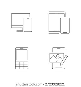 Coleção de smartphones tablet e ícones de contorno de área de trabalho