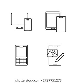 Colección de los iconos de contorno de la tableta y del escritorio del smartphone