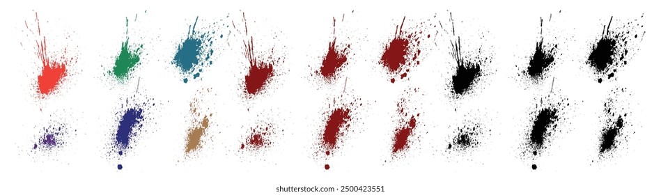Colección de tinta de Vector de mancha negro, verde, rojo, púrpura, azul, rosa color de pincelada goteo de pintura de sangre