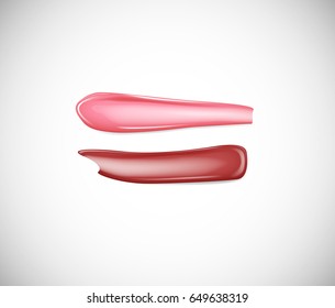 Collection of Smears lipstick, liquid foundation or caramel cream isolated on light background for advertising flyer, banner, leaflet. Beauty and cosmetics background.