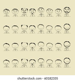 Collection of smile icons, faces of men