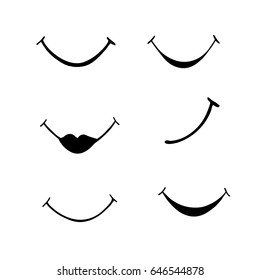 Collection of smiles. Hand drawn smiles isolated on white background. 