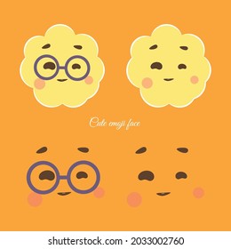 Colección de caras sonrientes y lindas emojis con fondo naranja
