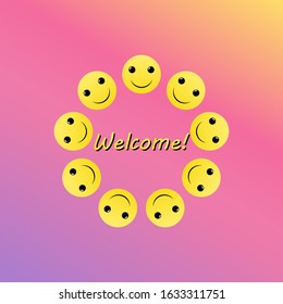 Collection of smileys with a greeting. Vector illustration of positive emotions.