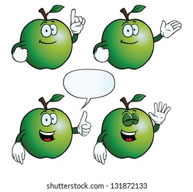 Collection of smiling apples with various gestures.