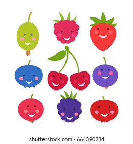 Collection of smiling berries. Vector illustration for kids isolated on a white