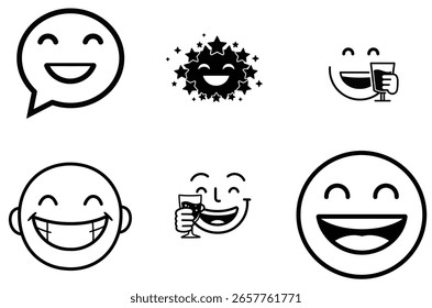 Coleção de ícones de rosto sorridente em preto e branco