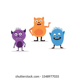 Collection of smiling monsters. Vector illustration.