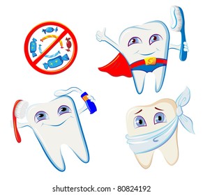 collection of smiling tooth hygiene accessories