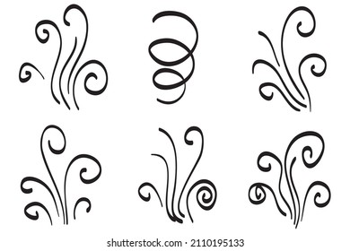 collection of smoke isolated on white background with doodle cartoon style vector