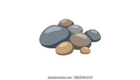 collection of smooth gray and brown pebbles naturally shaped and stacked isolated on white background for design use