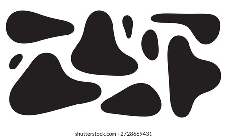 A collection of smooth and minimalist abstract shadow shapes featuring organic fluid blobs and pebble-like silhouettes. These high-quality black vector elements are perfect for contemporary branding, aesthetic social media overlays, modern wall art, and creative web design backgrounds. A versatile set of soft, natural forms designed to add depth and a handcrafted feel to any professional graphic project.