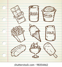 Collection of Snack in Doodle Style