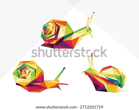 collection of snail in polygonal low poly vector. Colorful abstract vector set of snail animal. Animal Snail Colorful logo set
