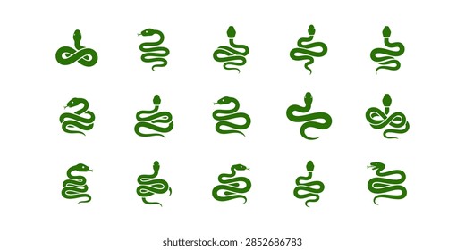 Collection of snake logos in modern vector style, perfect for gaming brands, sports teams, wildlife companies, and bold mascot identity.