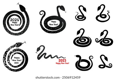 Collection of snakes isolated on White background. Happy chinese new year 2025 the snake zodiac sign. 2025 Chinese Year of the Snake. Decorate numbers 2025 Vector illustration