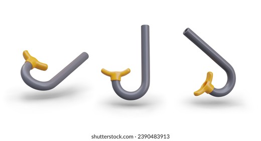 Collection of snorkels in black and yellow colors for driver. Diving gear set concept. Concept of diving equipment. Vector illustration in 3d style on white background