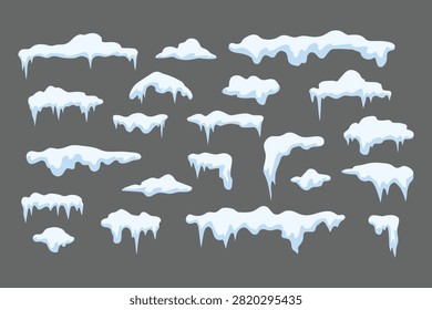 Collection of snow caps and icicles isolated elements for christmas design with seasonal decoration christmas clipping isolated atmosphere landscape freezing wintertime template covering