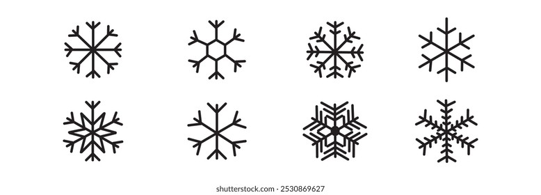 COLLECTION OF SNOW FLAKE ICON. WINTER SYMBOL SET VECTOR