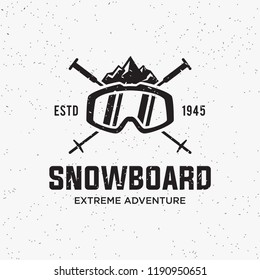 Collection of snowboarding logos. Winter outdoor activity emblems and symbols in retro style. Extreme sport.